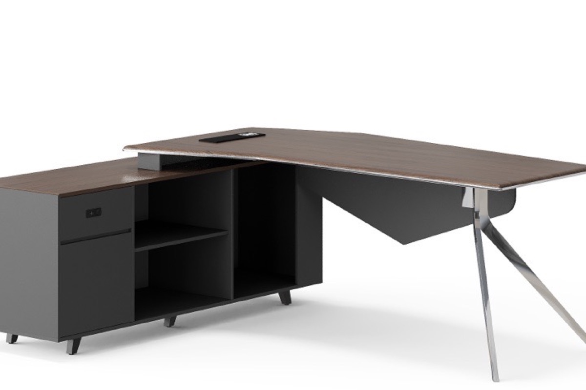 L-Shape Director Desk Triangular Legs + Cabinet — feature detail 1