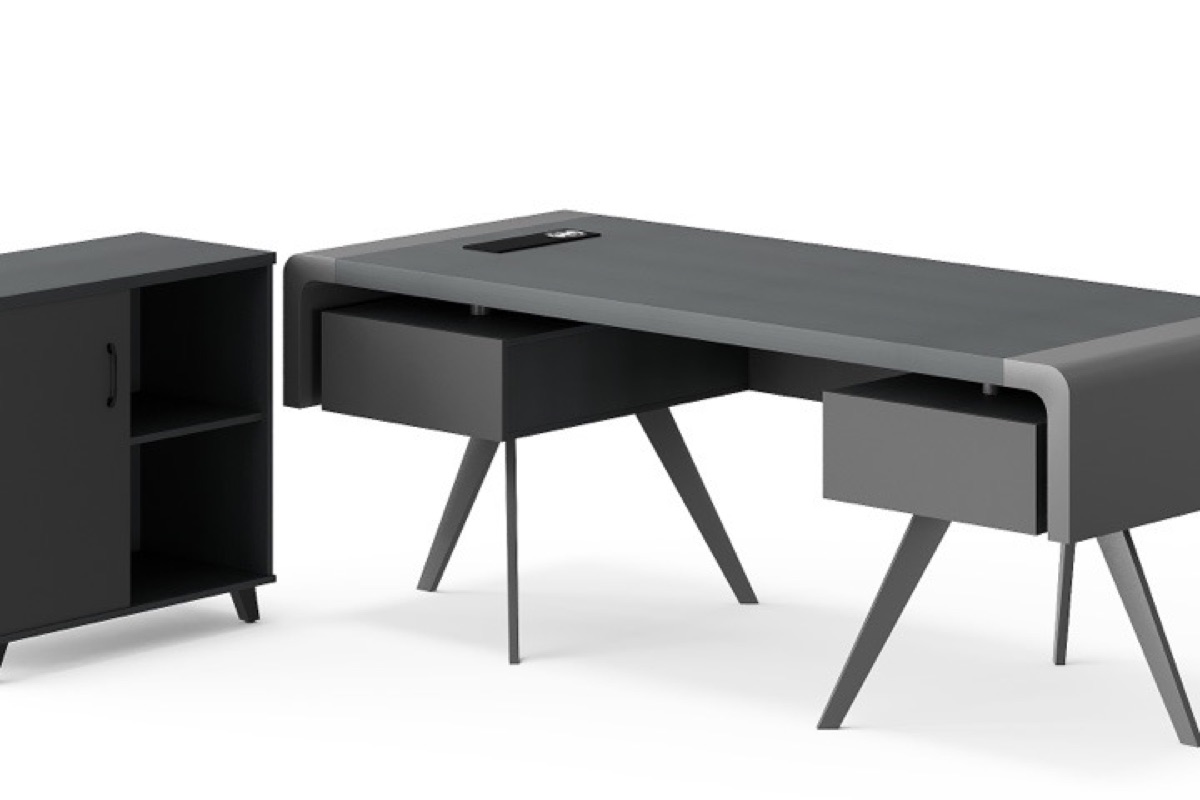 Meja Direktur Lurus Abu + Kabinet Rak — detail fitur 1