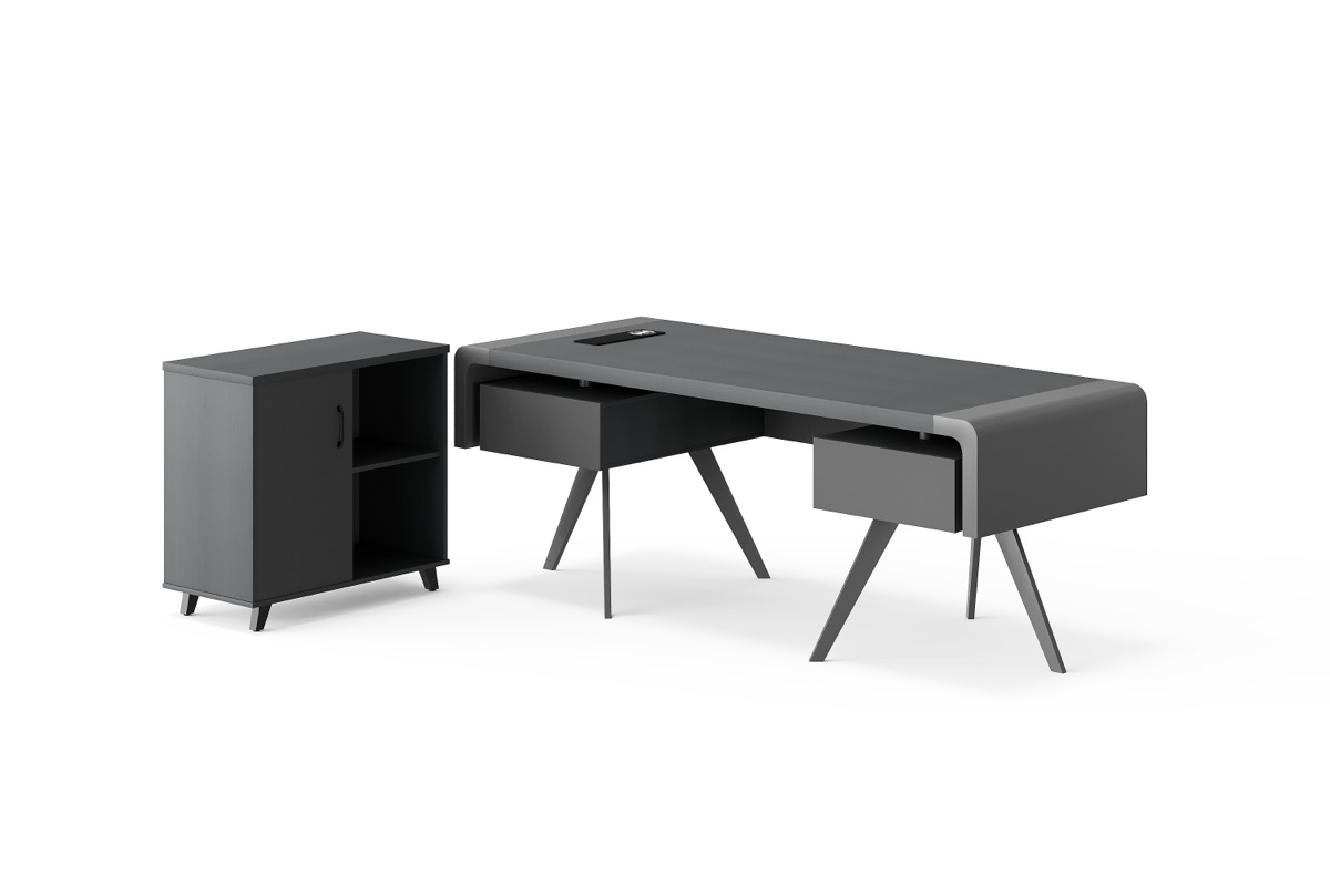 Meja Direktur Lurus Abu + Kabinet Rak — BG-2602