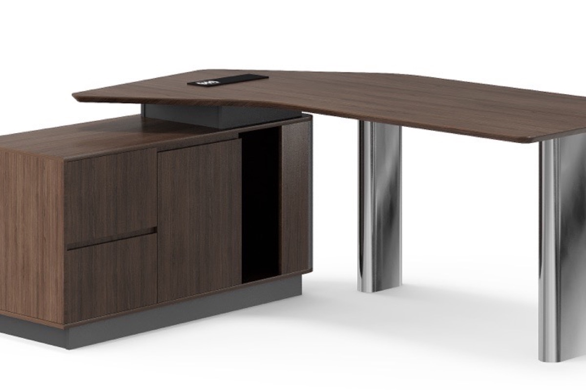 L-Shape Director Desk Chrome + Two-Drawer Cabinet — feature detail 1