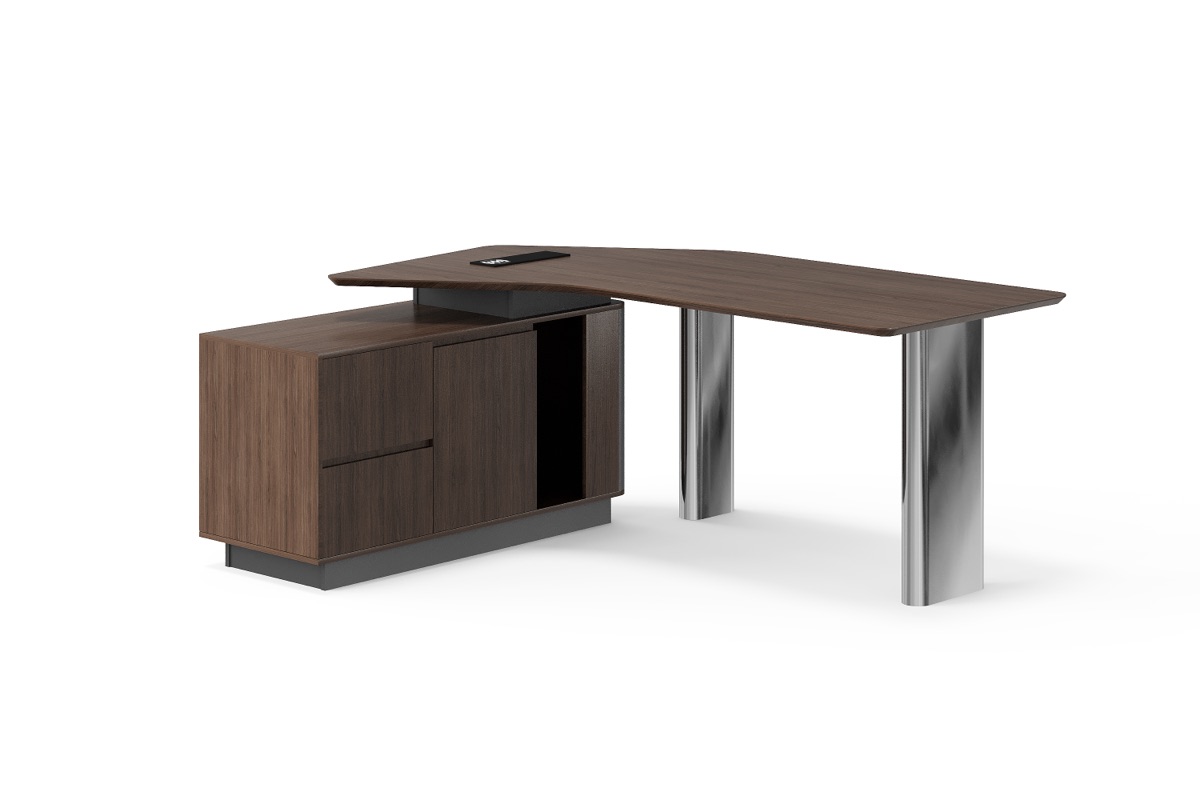 Meja Direktur L-Shape Chrome + Kabinet Dua Laci — BG-2603L