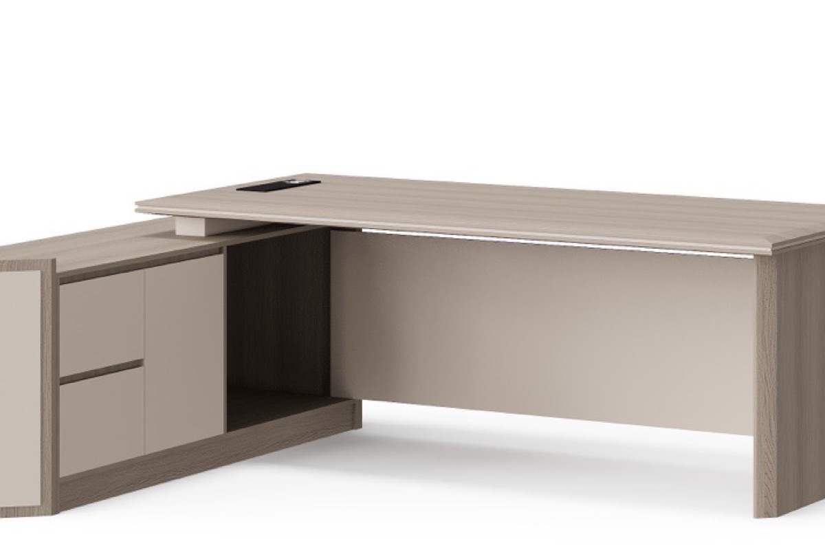 L-Shape Director Desk Natural Oak Panel Legs — feature detail 1