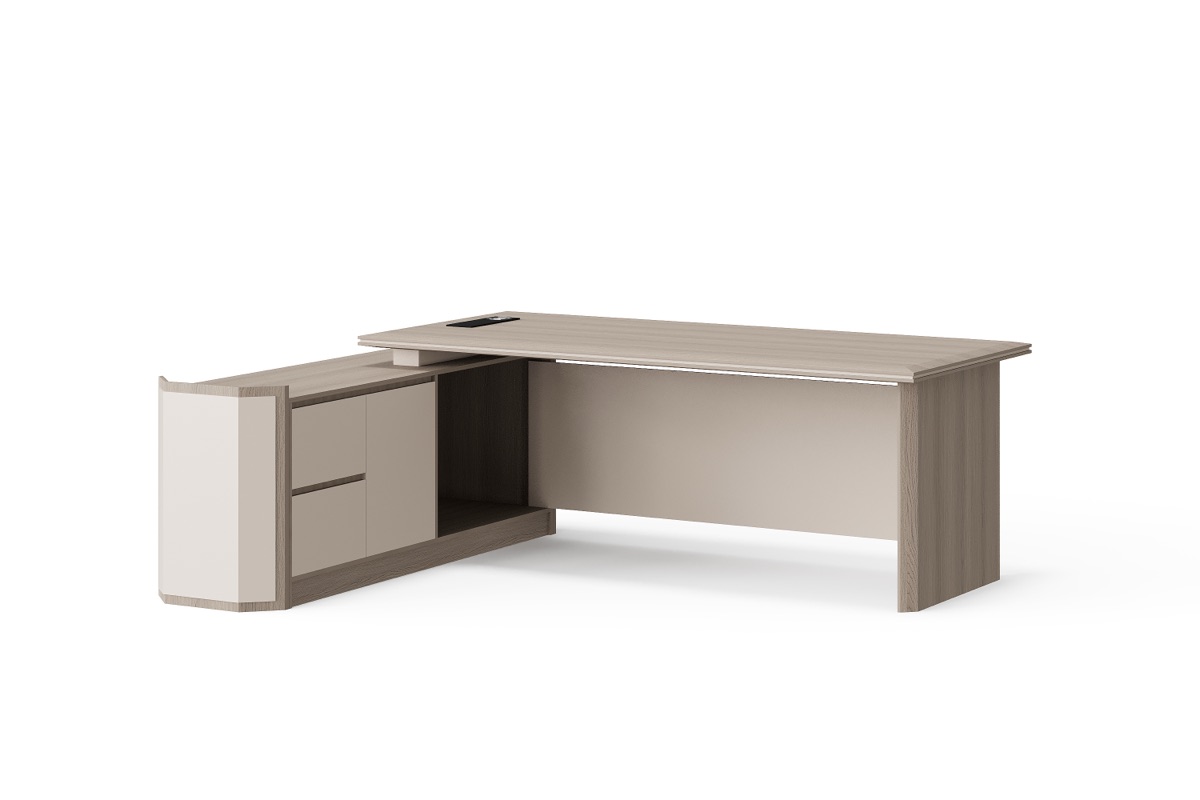 Meja Direktur L-Shape Oak Natural Kaki Panel — BG-2606L