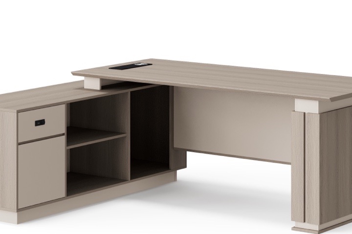 L-Shape Director Desk Natural Oak + Cabinet — feature detail 1