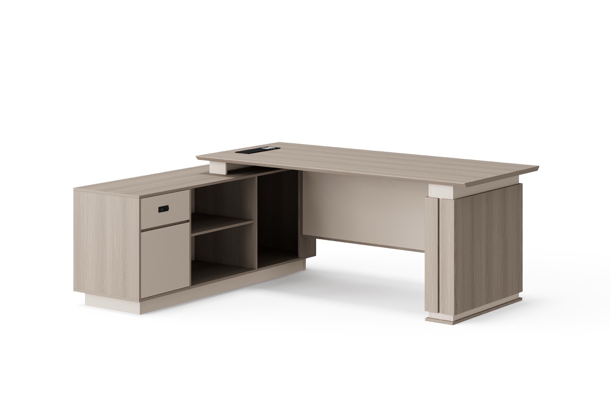 Meja Direktur L-Shape Oak Natural + Kabinet — BG-2613L