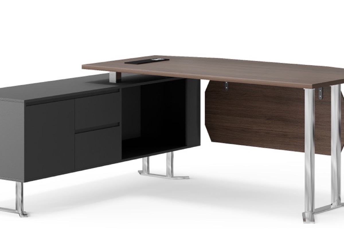 L-Shape Director Desk Walnut Two-Tone + Cabinet — feature detail 1