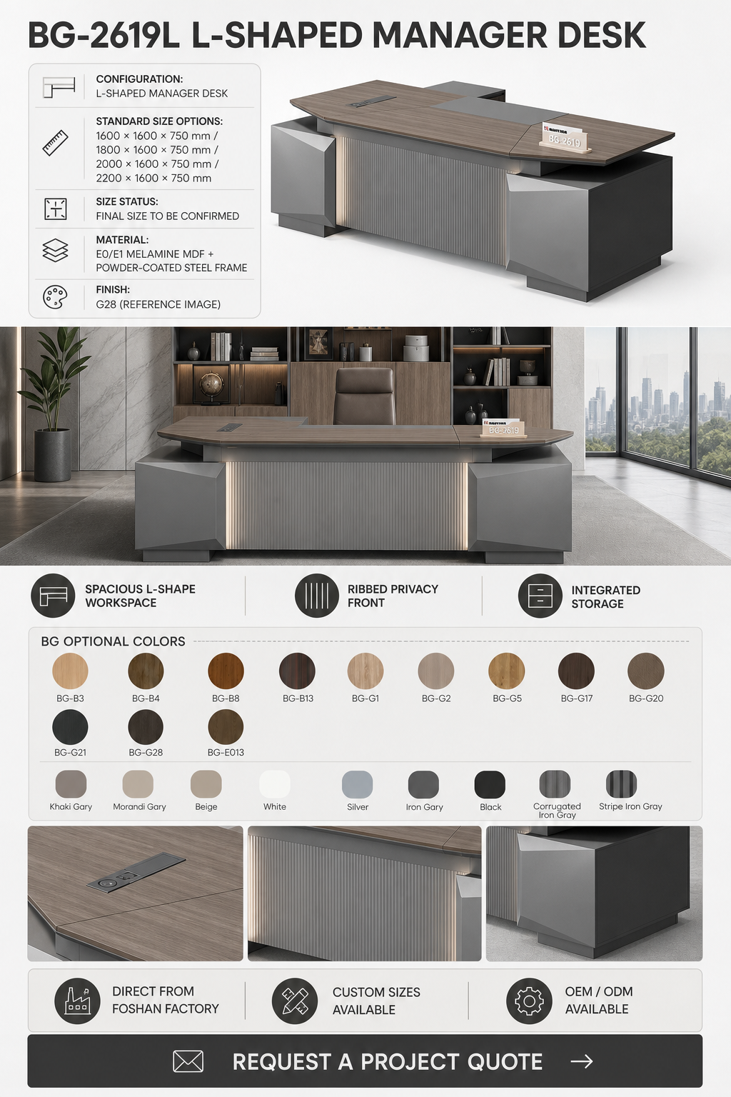 L-Shaped Manager Desk — BG-2619L — Foshan China office furniture manufacturer