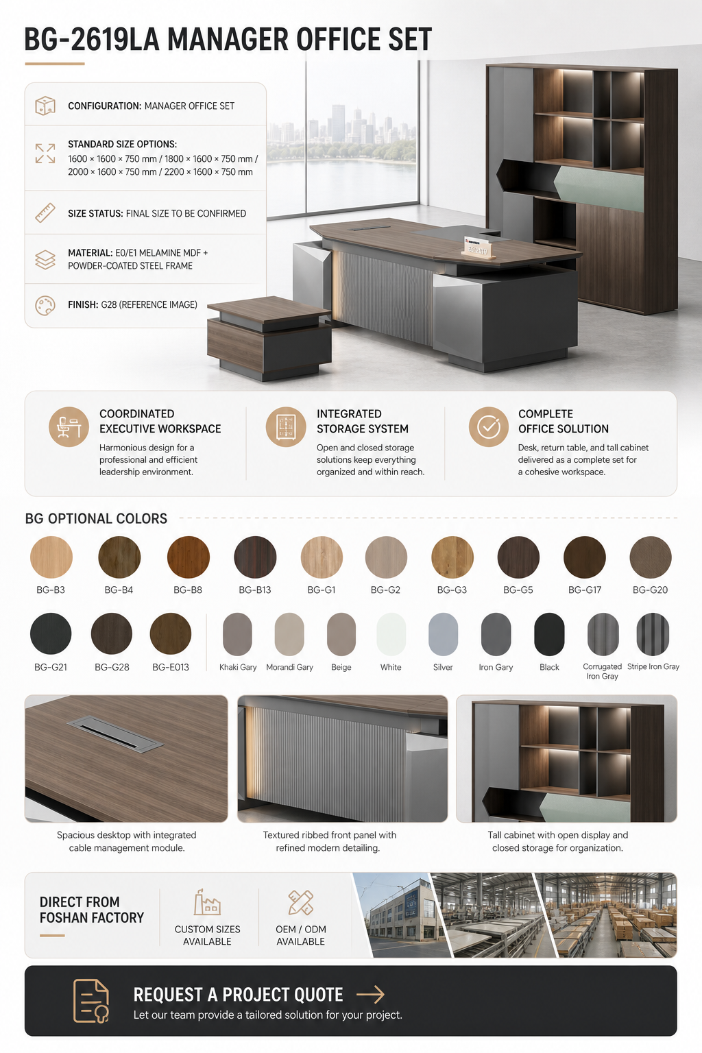 Executive Desk + Side Cabinet — BG-2619LA-G28 detail