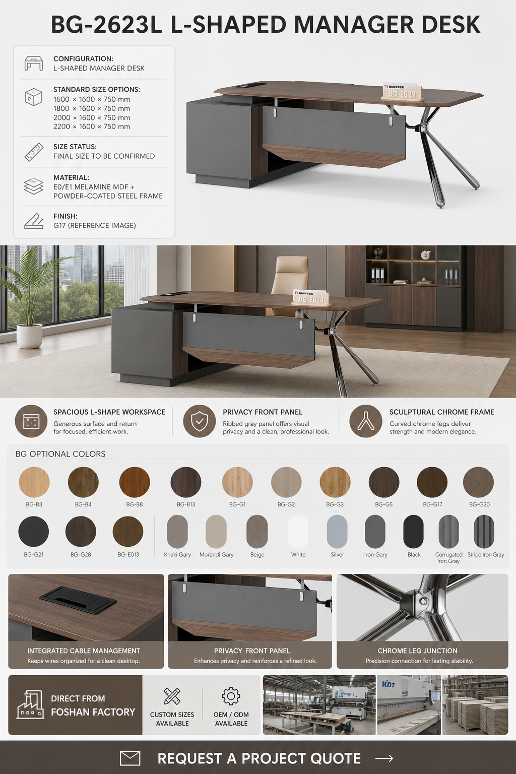 L-Shaped Manager Desk — BG-2623L — Foshan China office furniture manufacturer