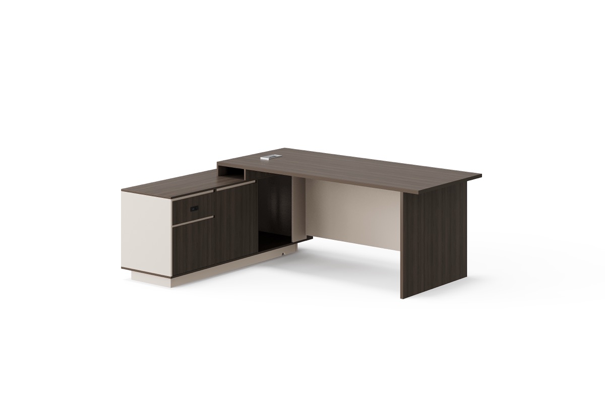 L-Shape Director Desk G28 + Open Side Shelves — feature detail 1