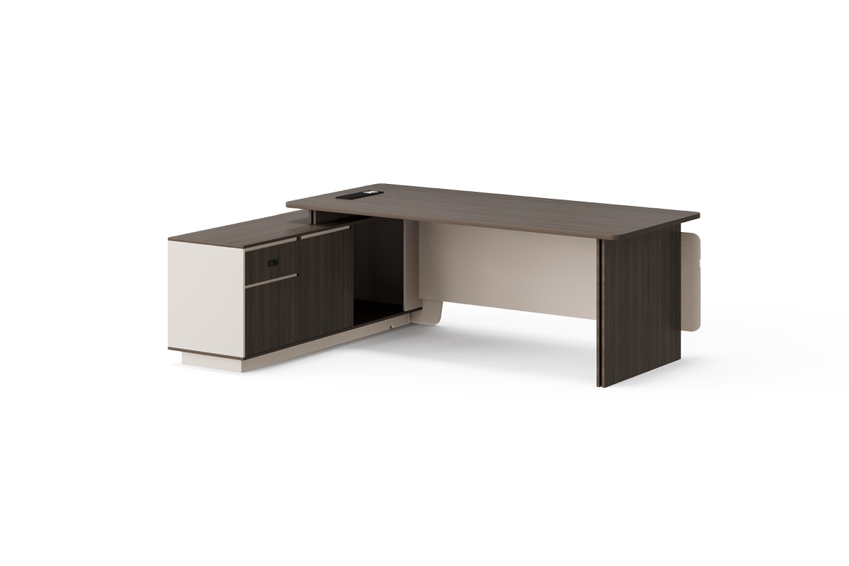 L-Shape Director Desk G28 + Decorative Panel & Drawer — feature detail 1
