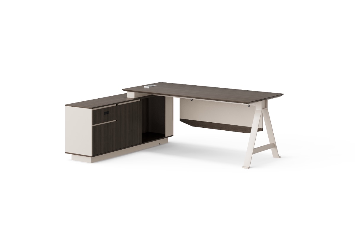 L-Shape Director Desk G28 + Cabinet & A-Frame Legs — feature detail 1