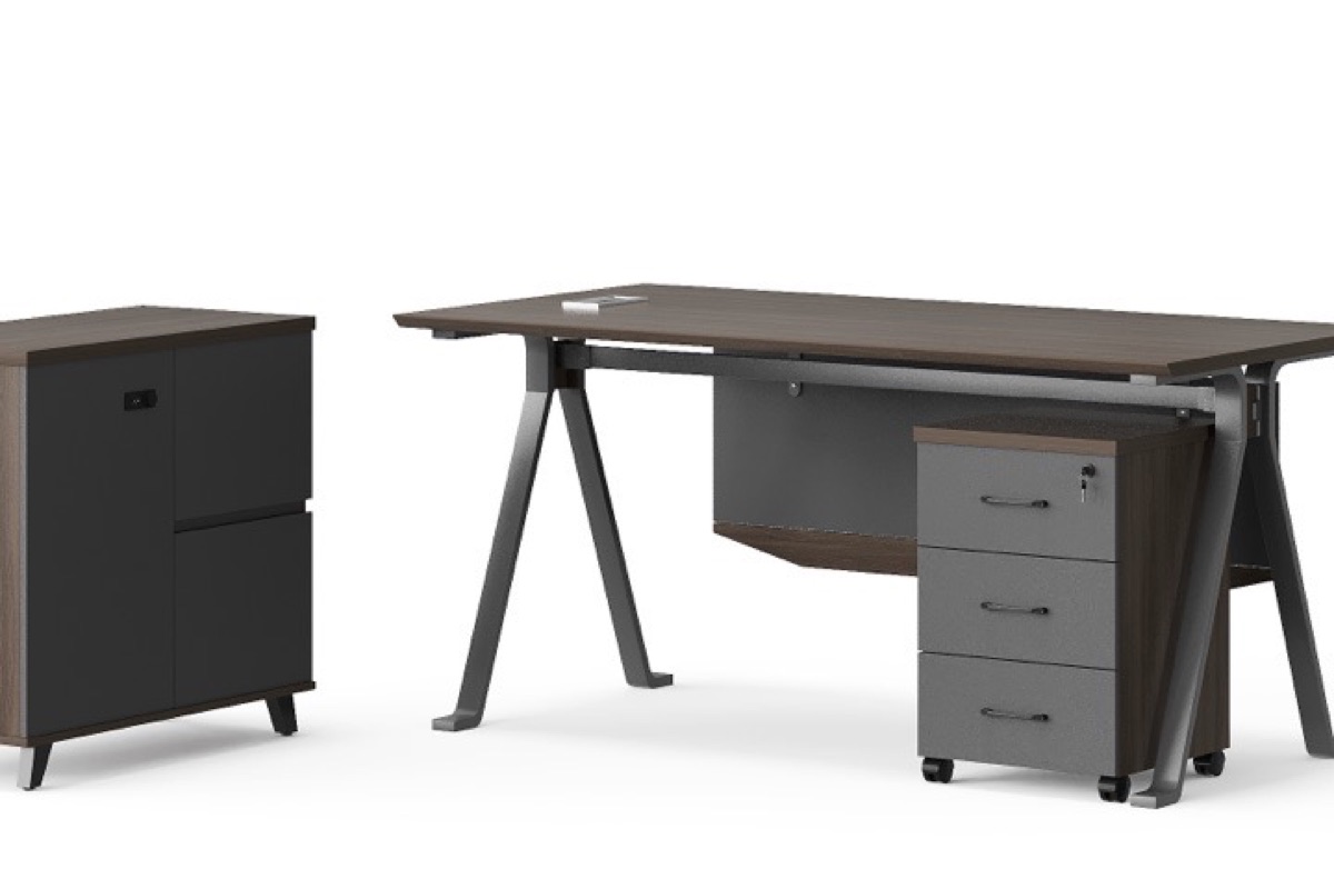 L-Shape Director Desk G28 Tapered Legs + Drawer Unit — feature detail 1