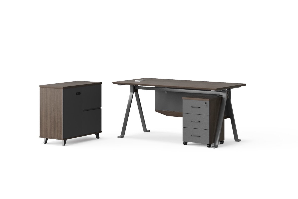 Meja Direktur L-Shape G28 Kaki Tapered + Unit Laci — BG-2629