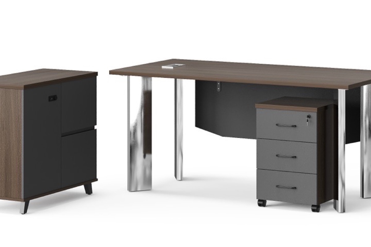 L-Shape Director Desk G28 Chrome Legs + Cabinet — feature detail 1