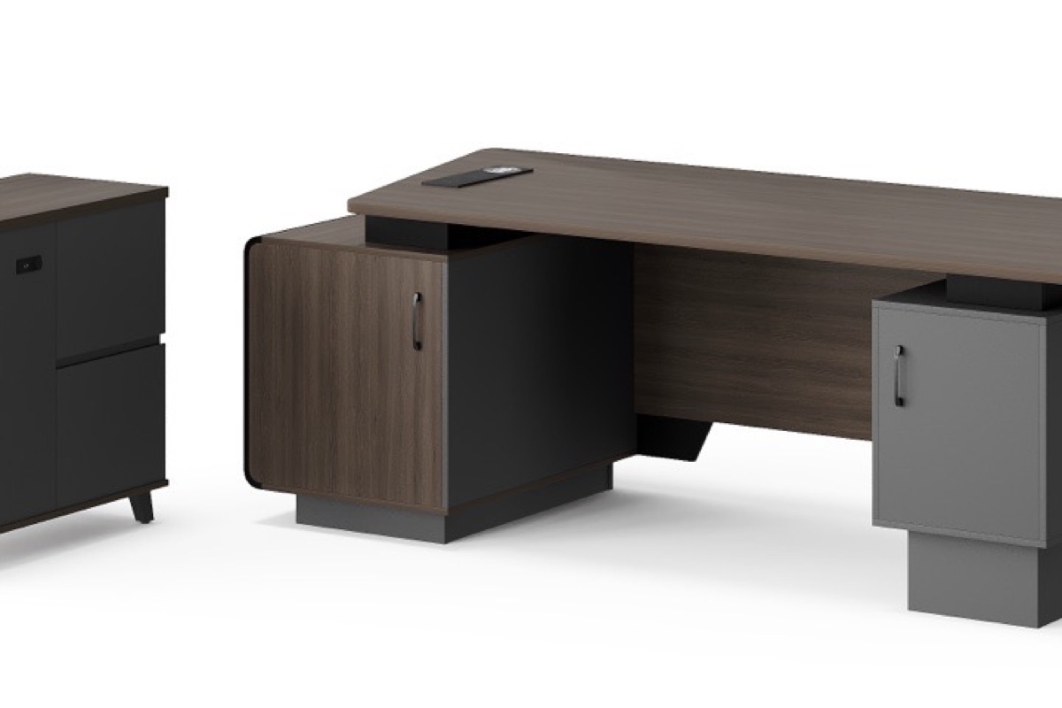 L-Shape Director Desk G28 Slat Panel + Cabinet — feature detail 1