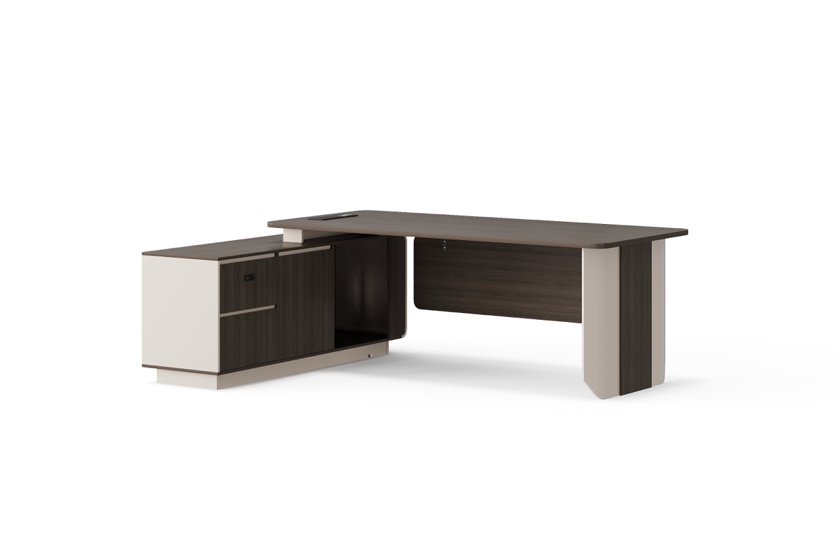 Meja Direktur L-Shape G28 Dua Warna + Kabinet — BG-2632L