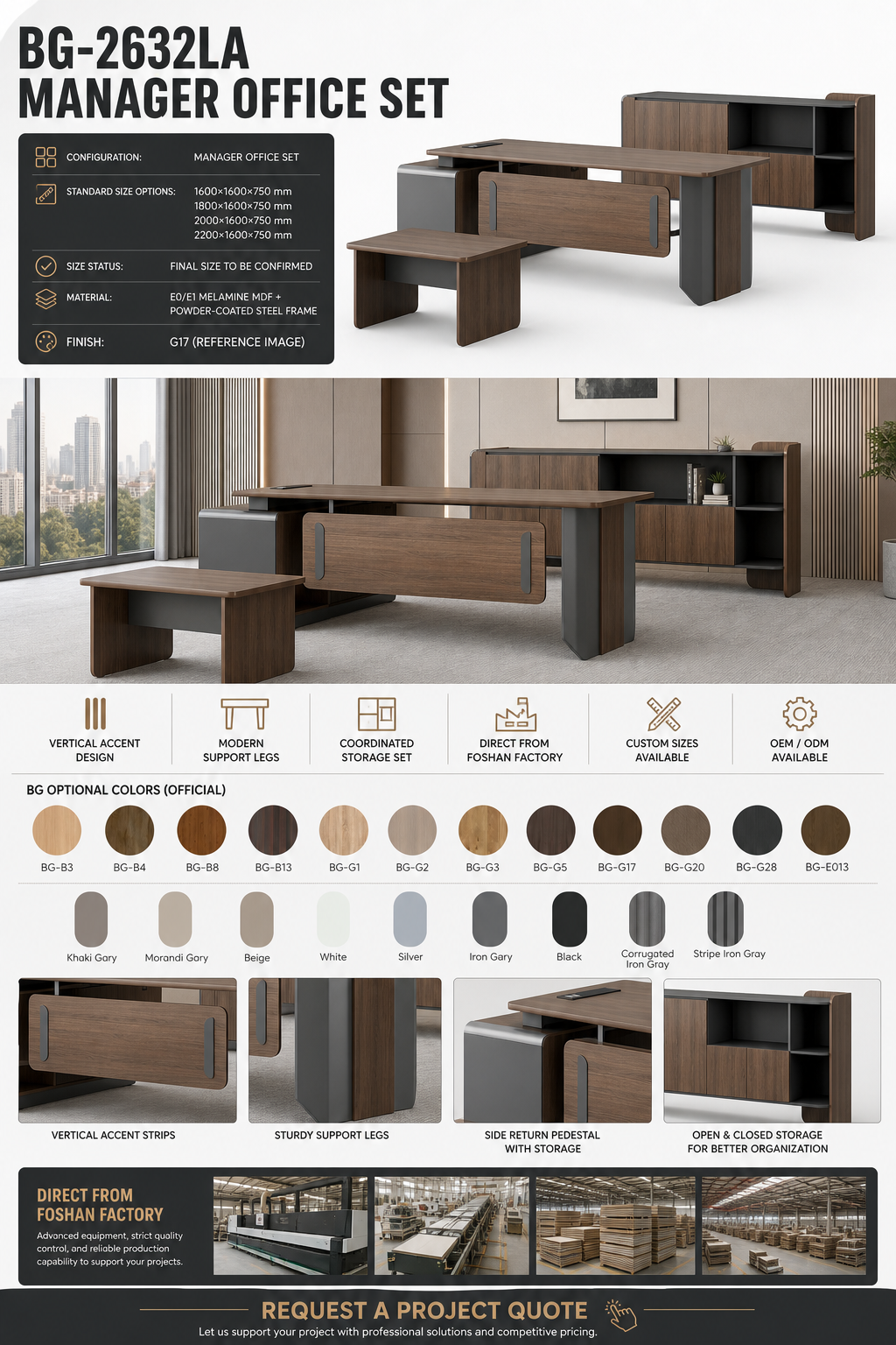 Meja Eksekutif L-Shape — BG-2632LA-G28 detail