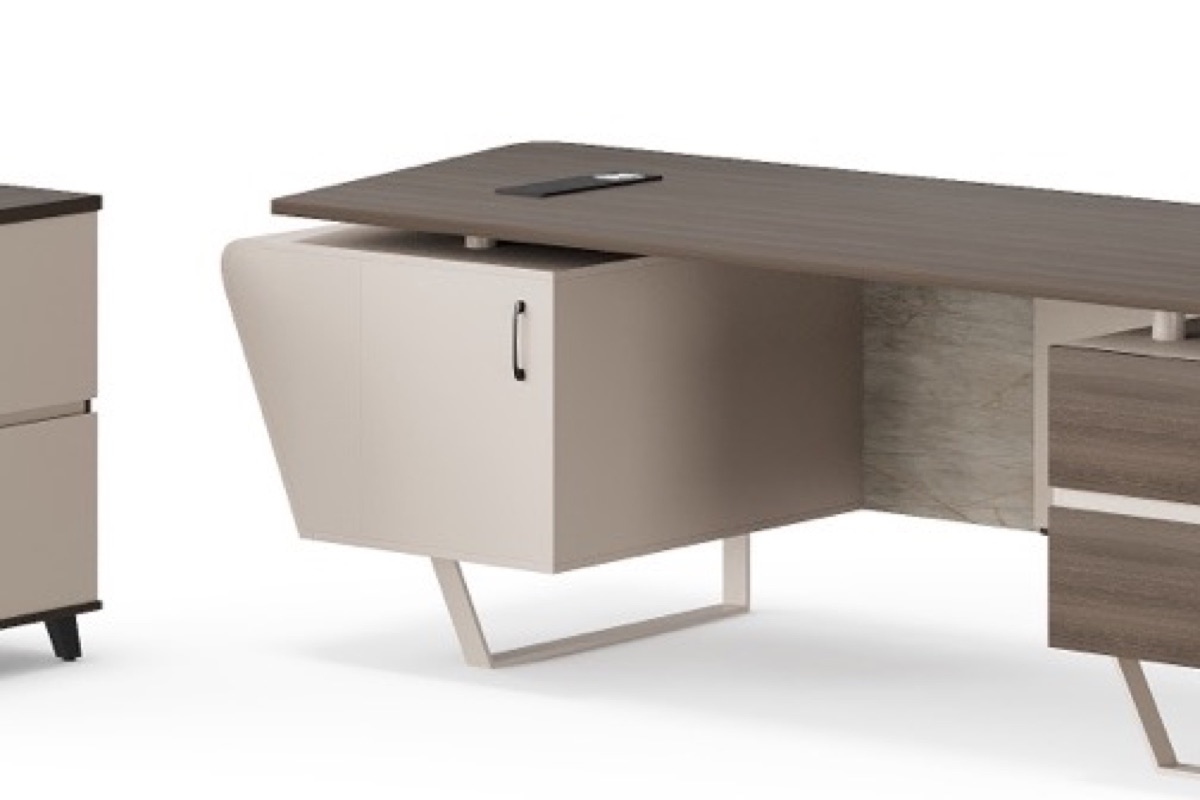 Meja Direktur L-Shape G28 Tepi Melengkung + Laci — detail fitur 2