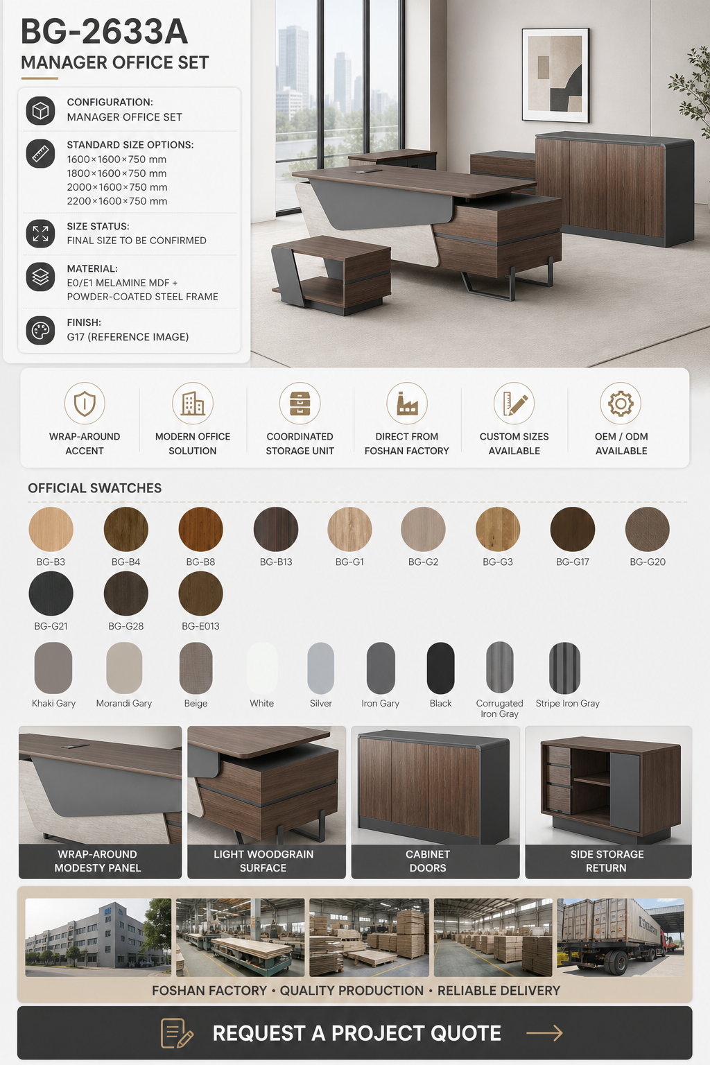 Manager Desk with Side Cabinet — BG-2633A-G28 detail
