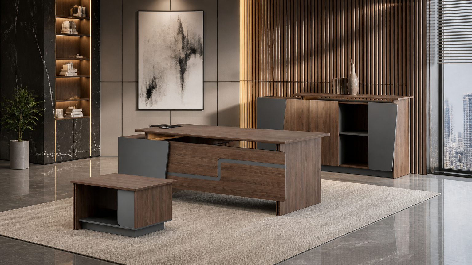 Manager Desk with Side Cabinet — office scene