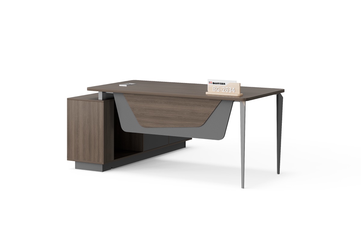 Meja Direktur L-Shape G28 Panel Lengkung + Kabinet — BG-2634L