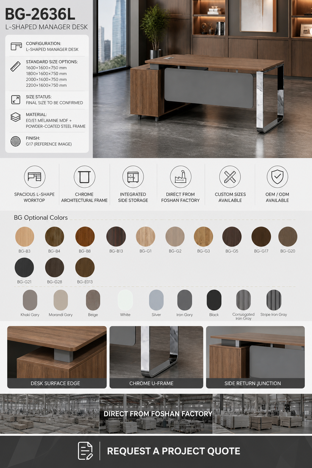 L-Shaped Manager Desk — BG-2636L — Foshan China office furniture manufacturer