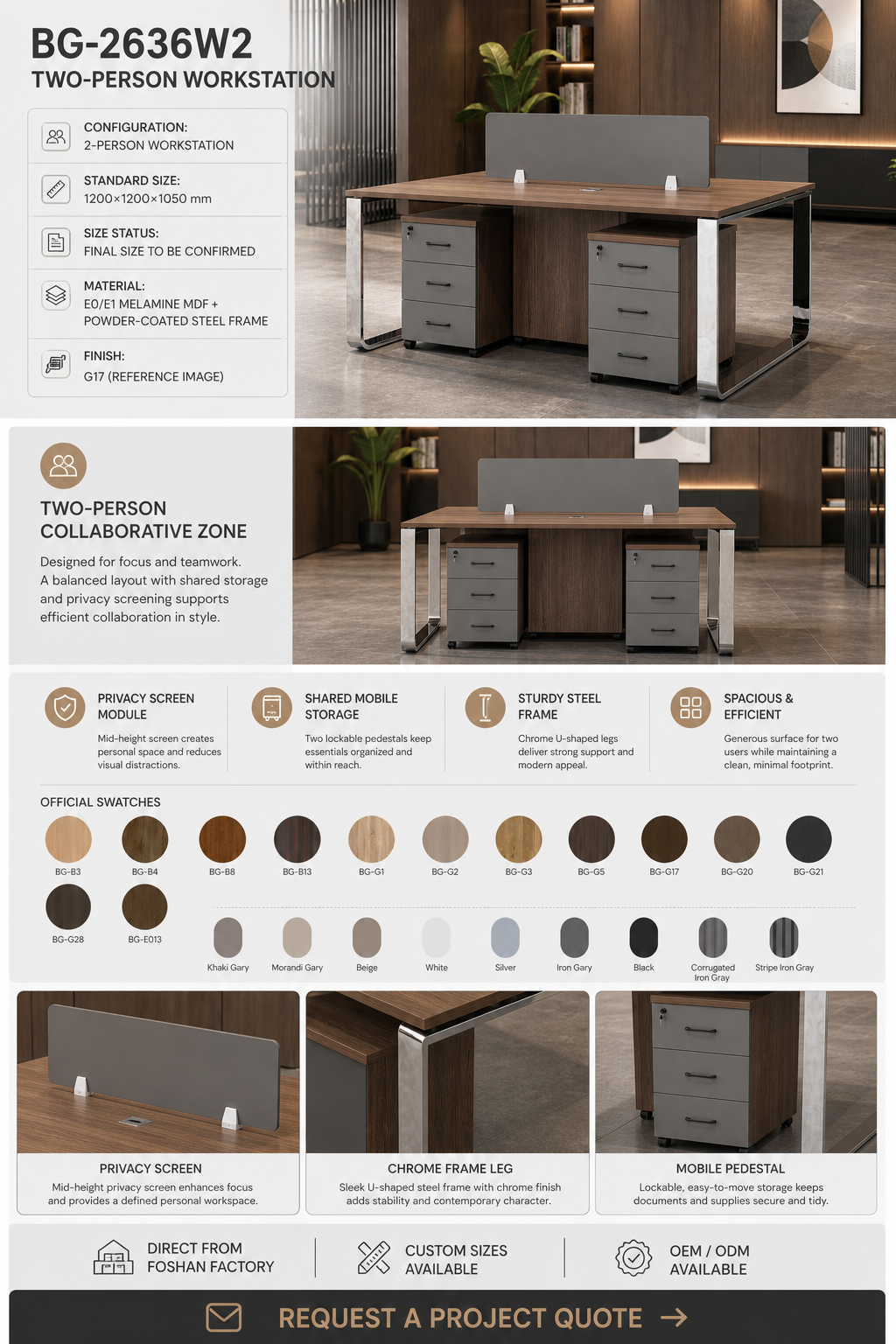 2-Person Workstation — BG-2636W2 — Foshan China office furniture manufacturer