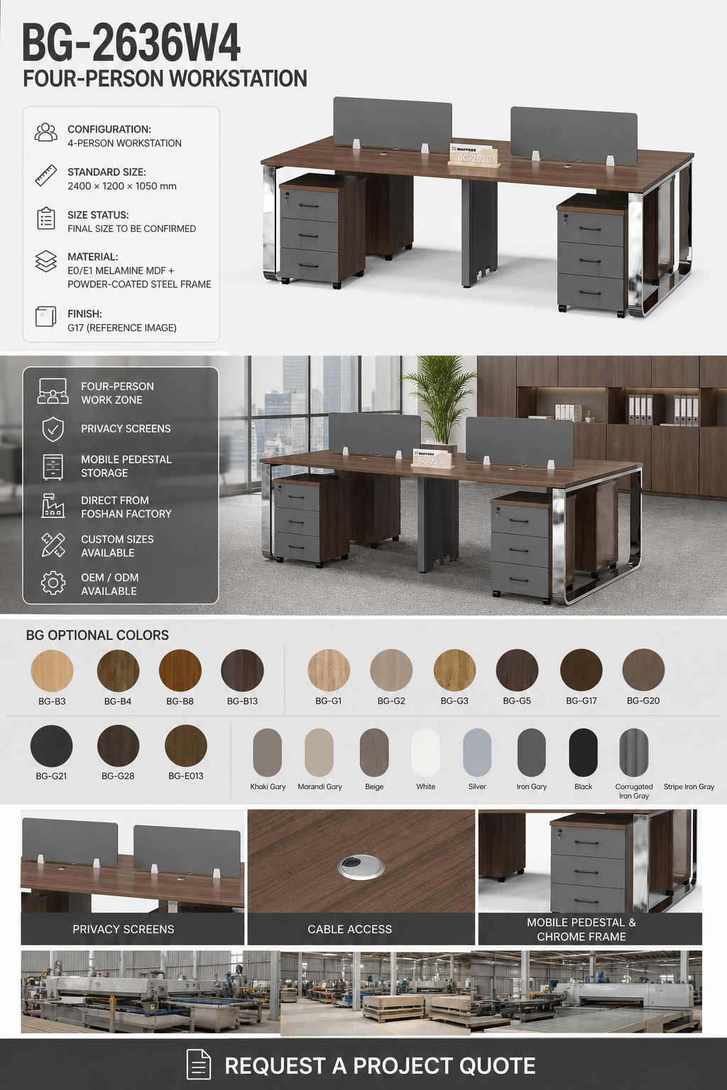 4-Person Workstation — BG-2636W4 — Foshan China office furniture manufacturer