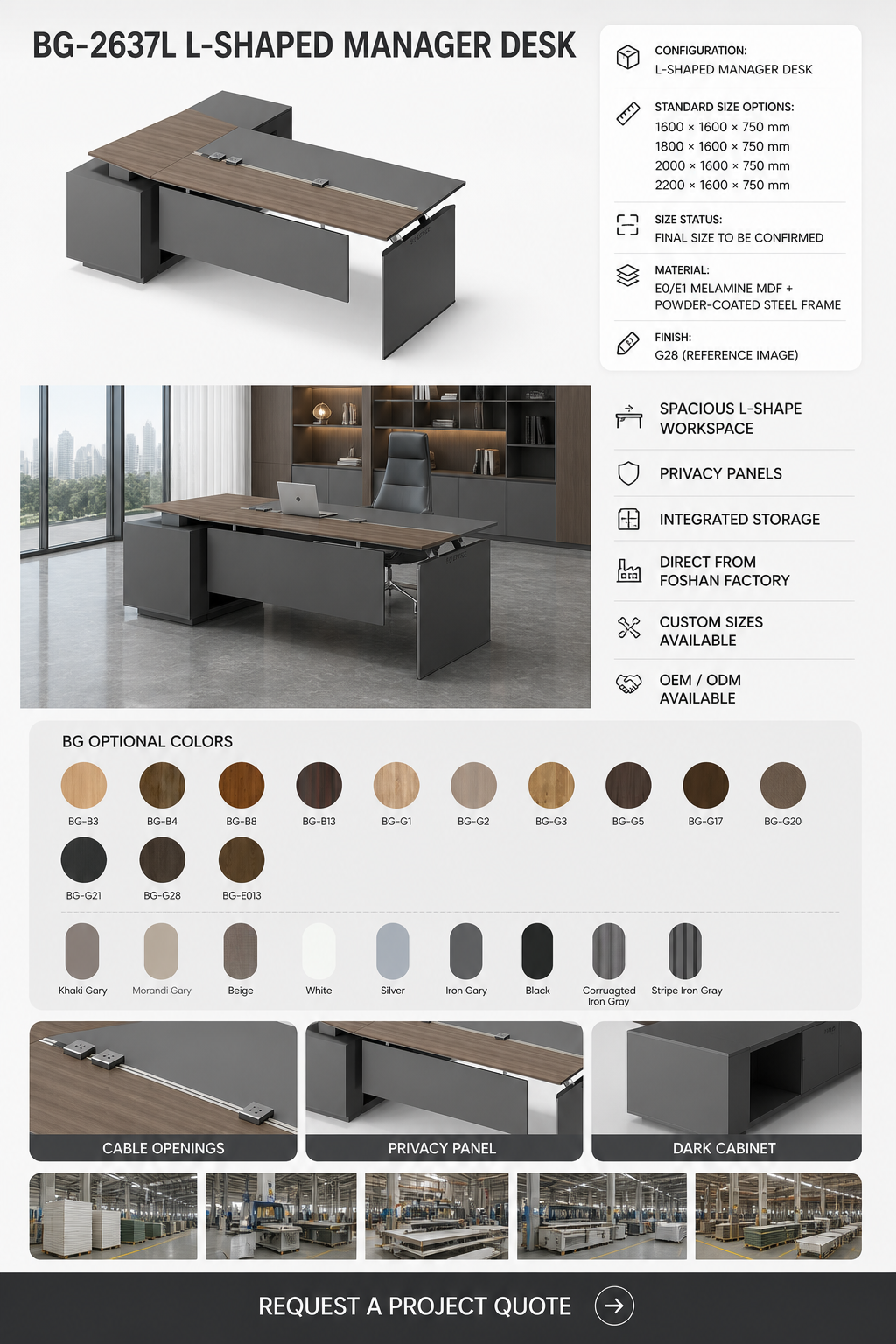 L-Shaped Manager Desk — BG-2637L — Foshan China office furniture manufacturer