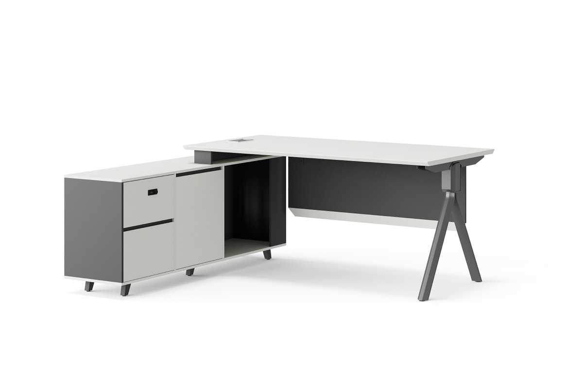 White L-Shape Director Desk — feature detail 1