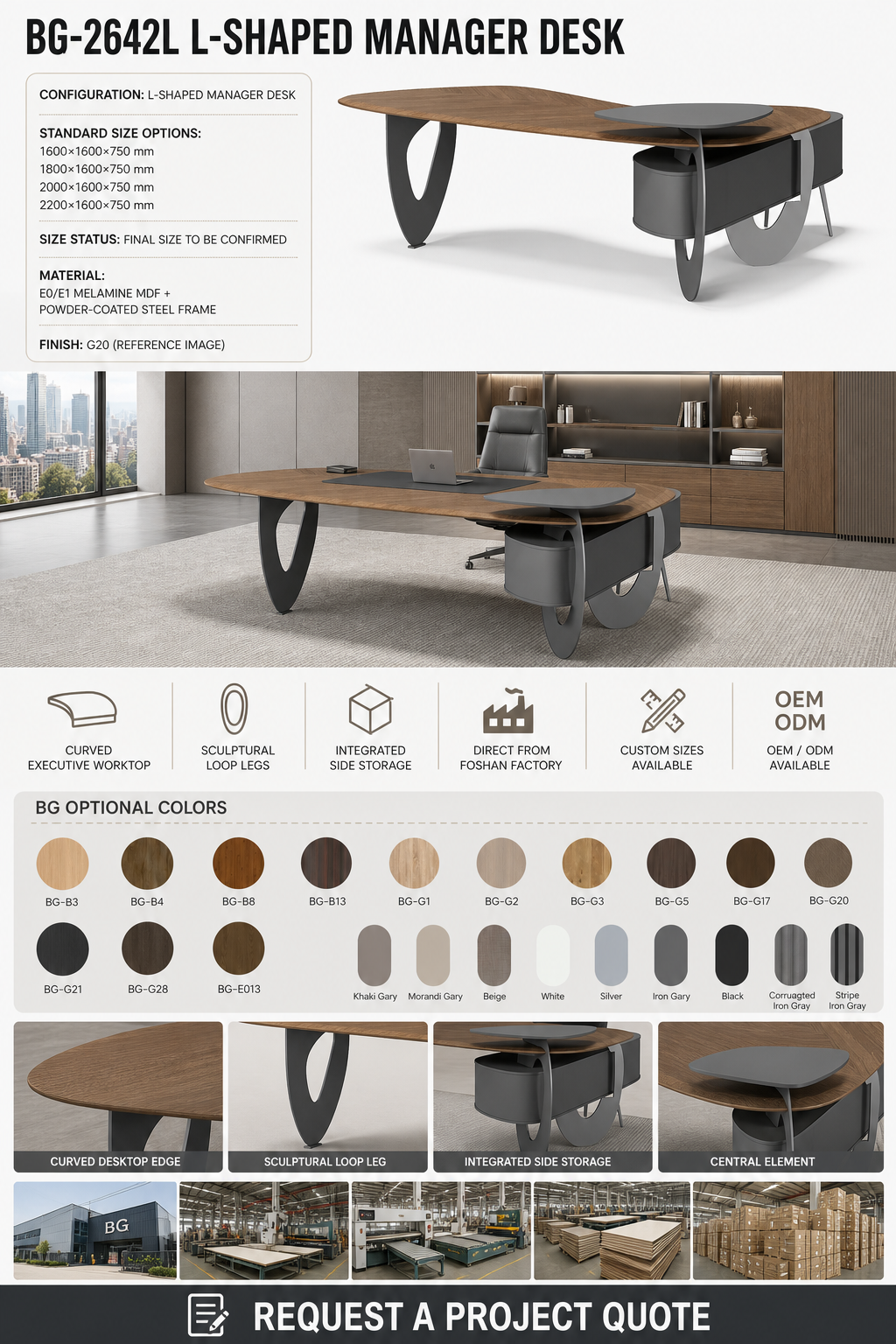 L-Shaped Manager Desk — BG-2642L — Foshan China office furniture manufacturer