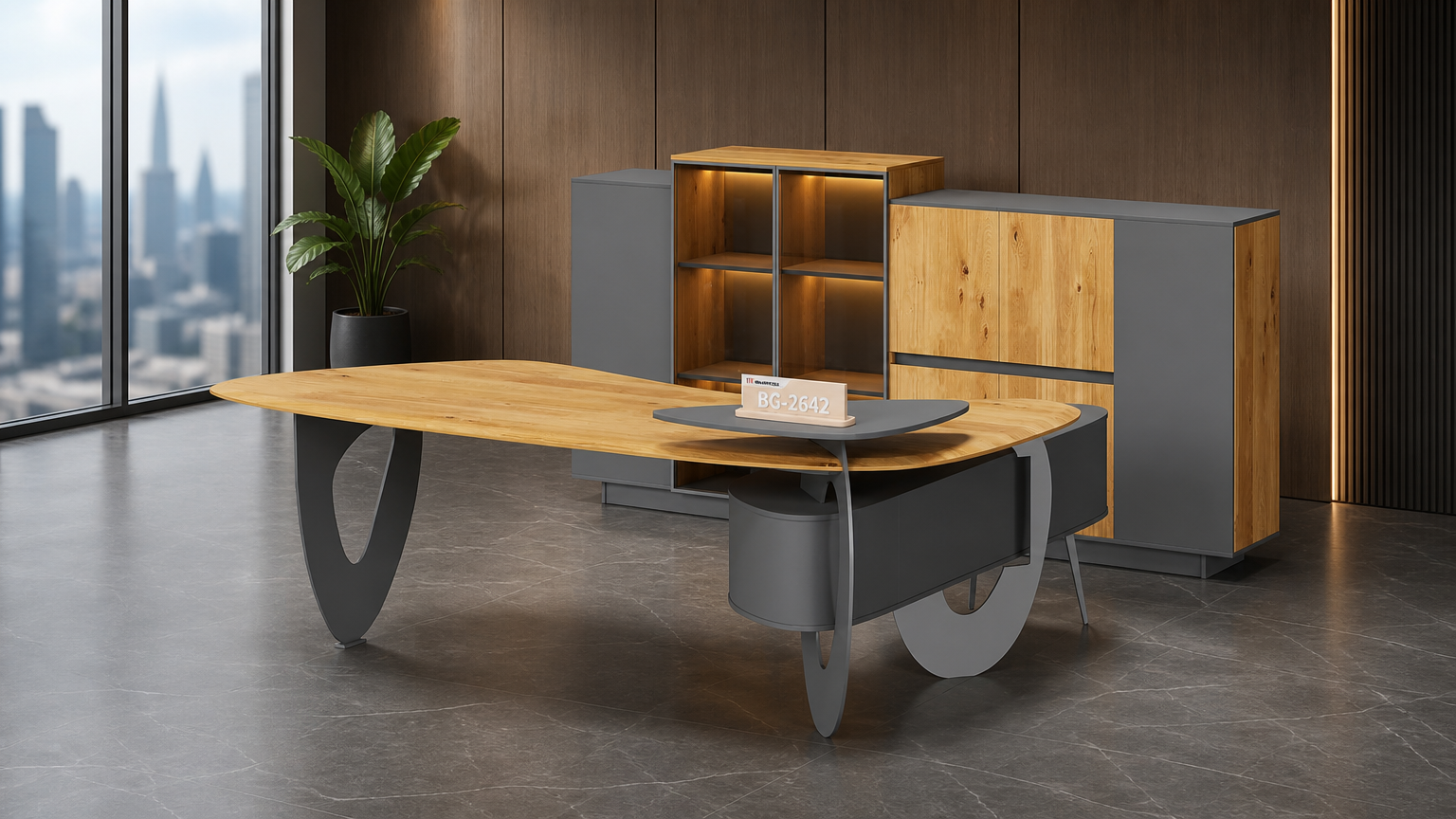 Meja Manajer L-Shape — situasi kantor