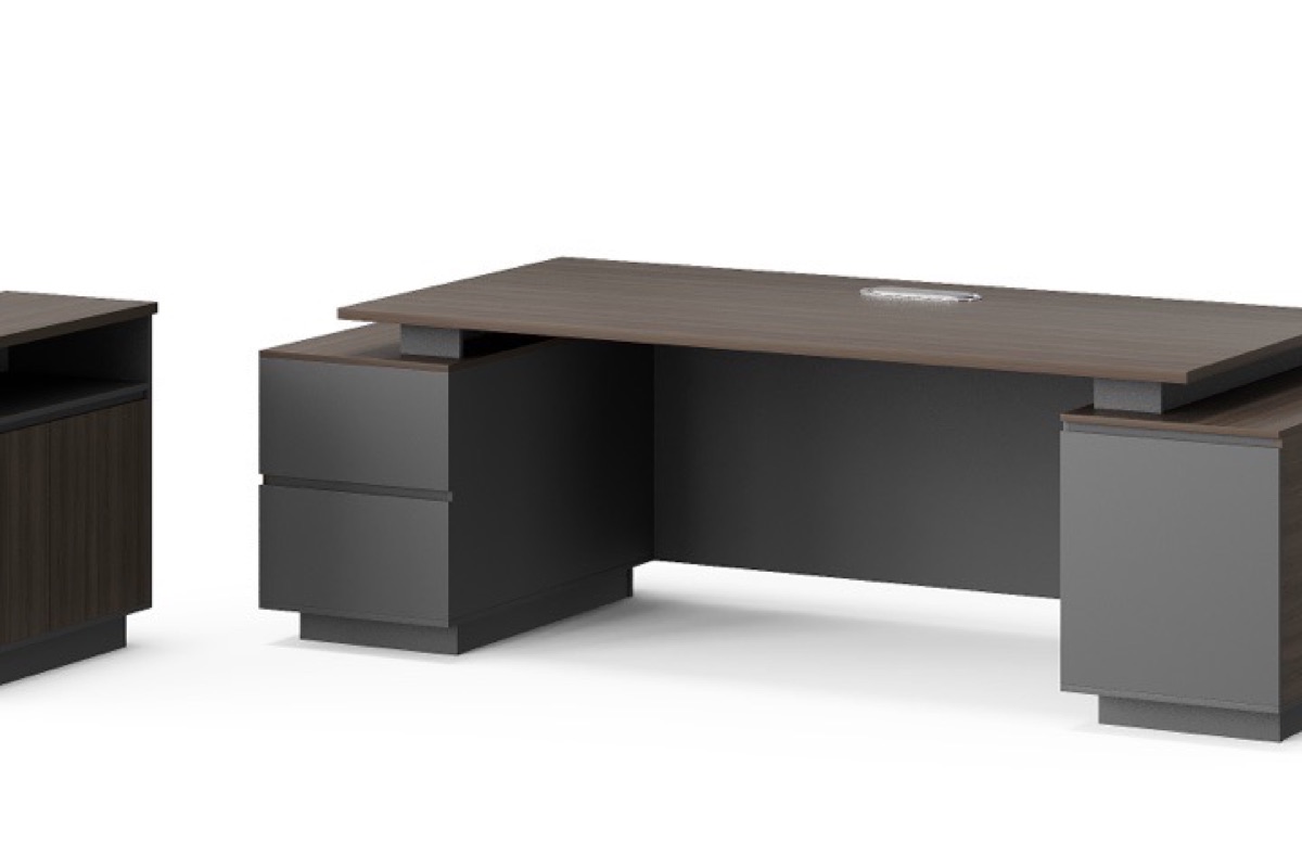 Meja Direktur L-Shape G28 Panel Abu Geometris — detail fitur 1