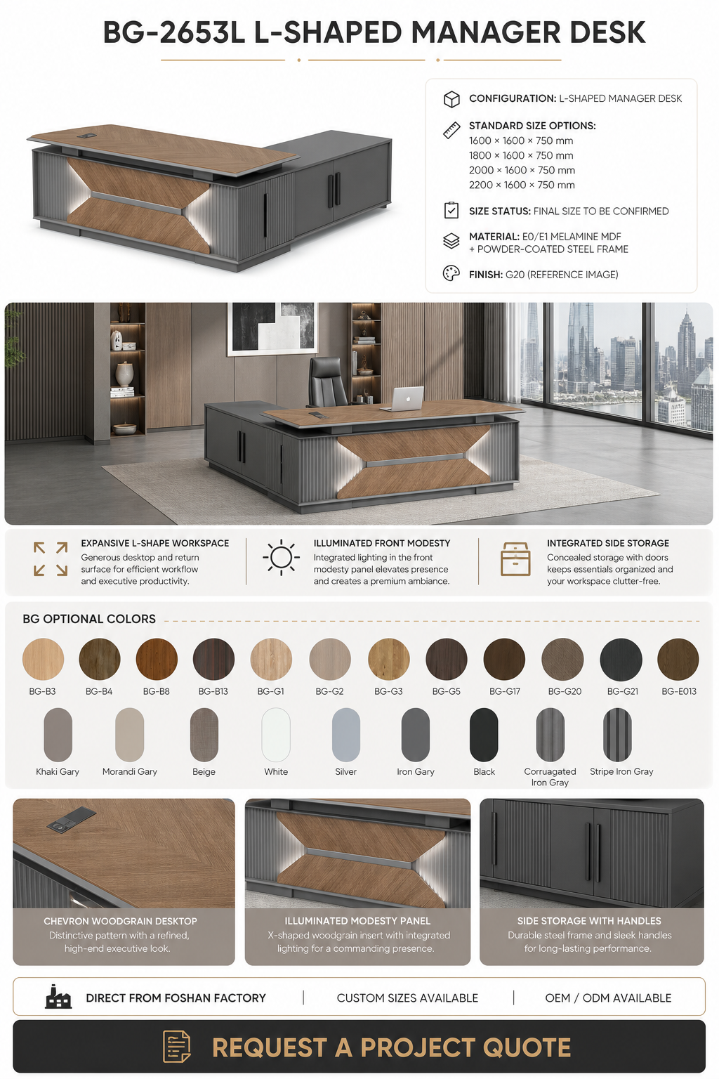 L-Shaped Manager Desk — BG-2653L — Foshan China office furniture manufacturer