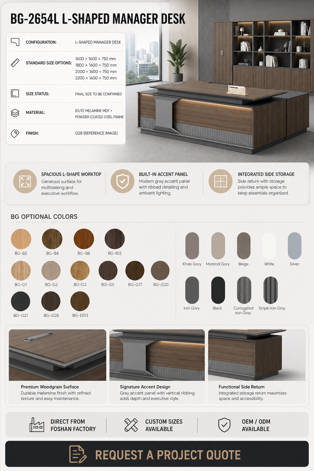 L-Shaped Manager Desk — BG-2654L — Foshan China office furniture manufacturer