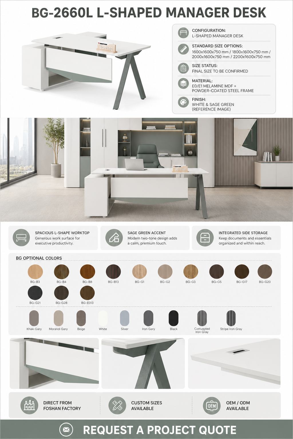 L-Shaped Manager Desk — BG-2660L — Foshan China office furniture manufacturer