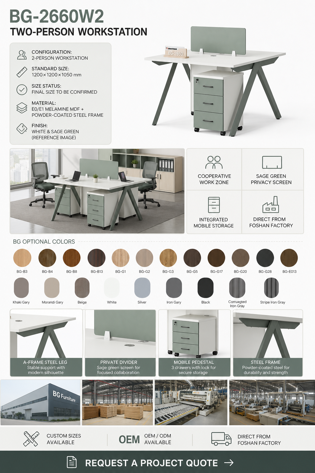 2-Person Workstation — BG-2660W2 — Foshan China office furniture manufacturer