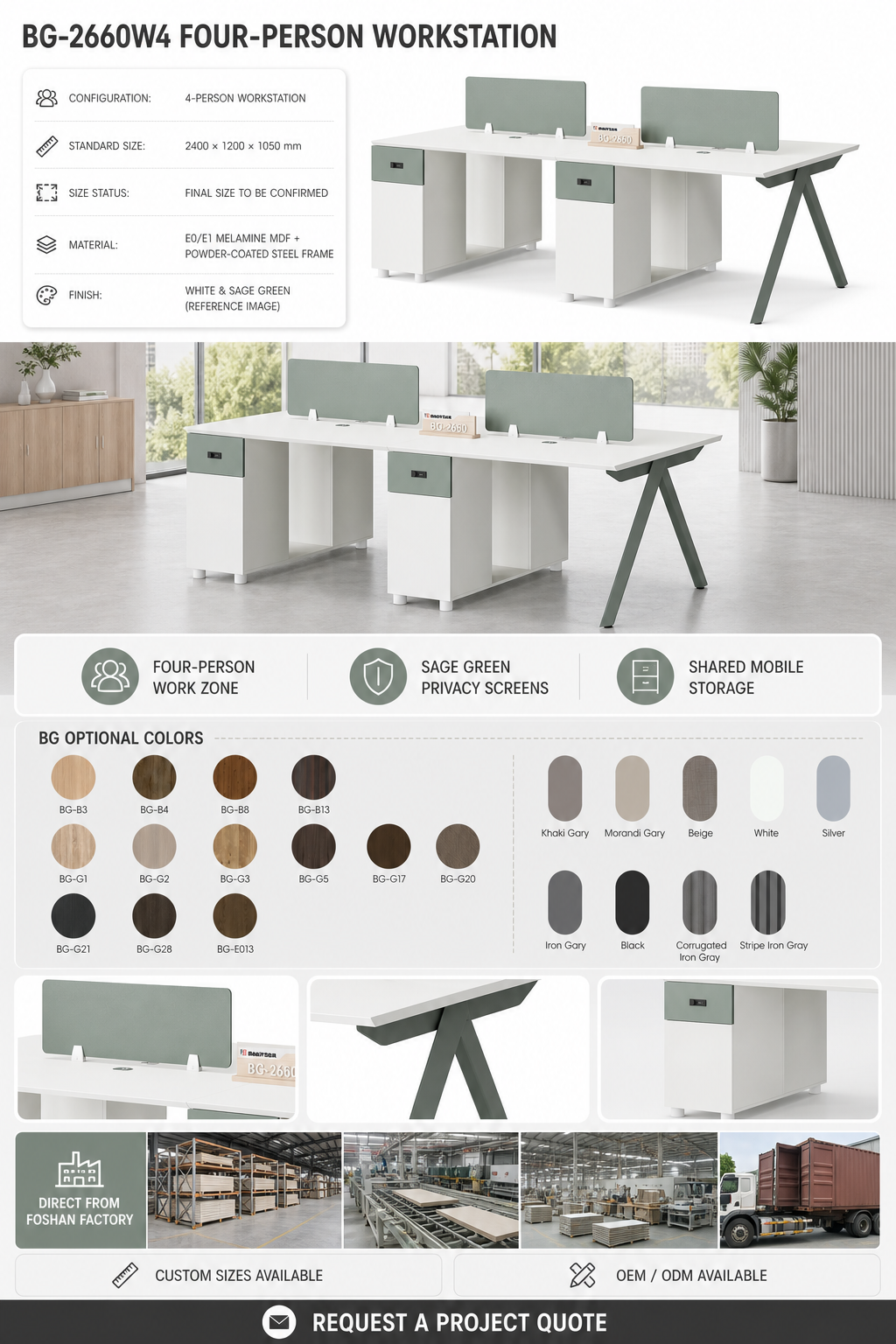4-Person Workstation — BG-2660W4 — Foshan China office furniture manufacturer