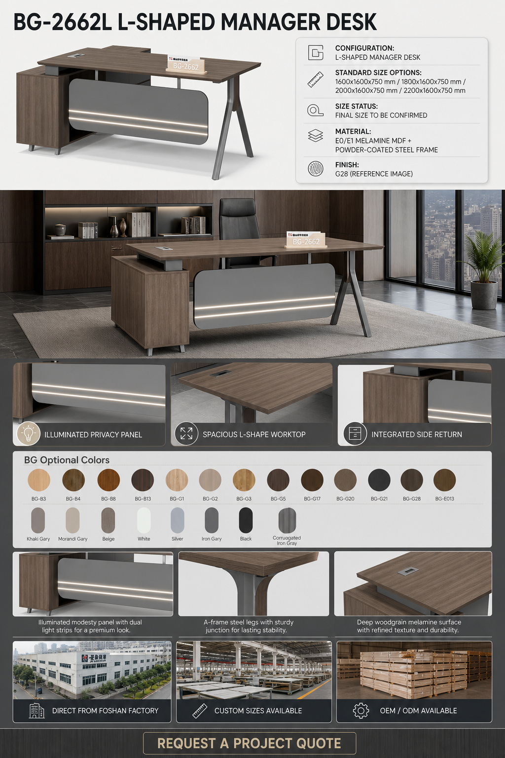L-Shaped Manager Desk — BG-2662L — Foshan China office furniture manufacturer