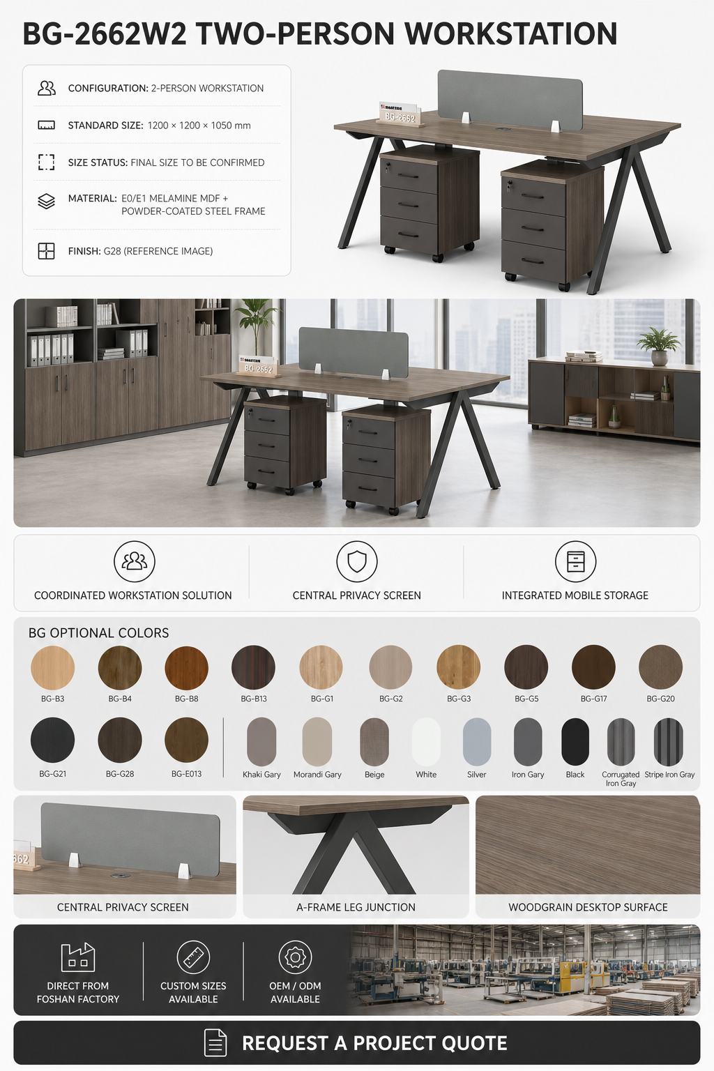 2-Person Workstation — BG-2662W2 — Foshan China office furniture manufacturer