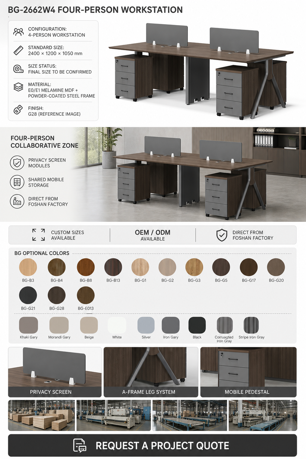 4-Person Workstation — BG-2662W4 — Foshan China office furniture manufacturer