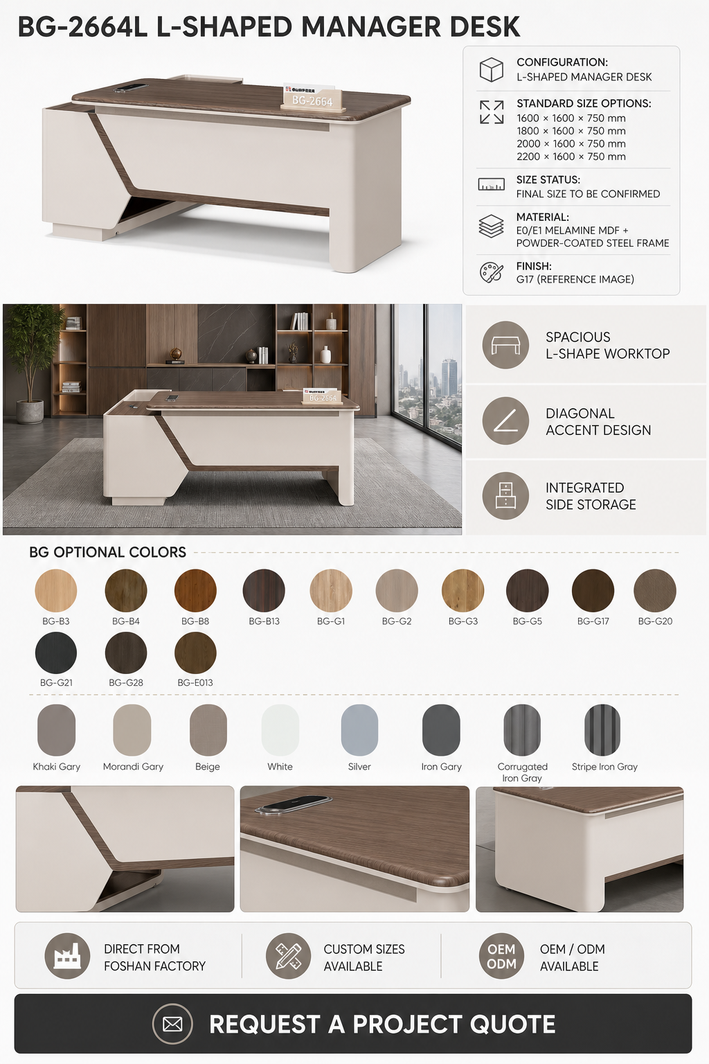 L-Shaped Manager Desk — BG-2664L — Foshan China office furniture manufacturer