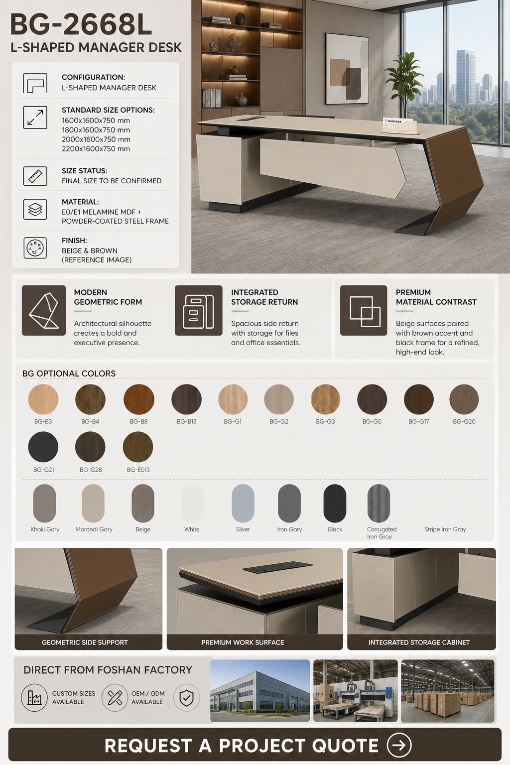 L-Shaped Manager Desk — BG-2668L — Foshan China office furniture manufacturer