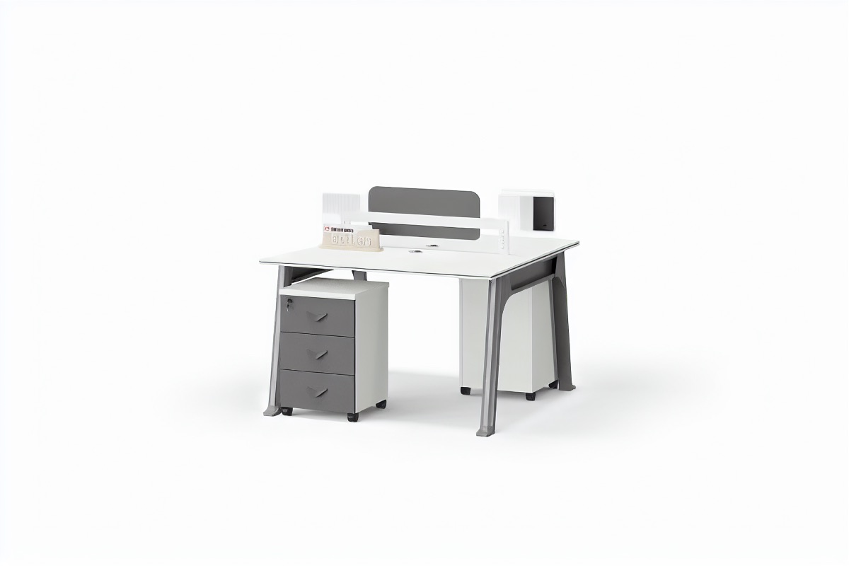 2-Person Workstation White — situasi kantor