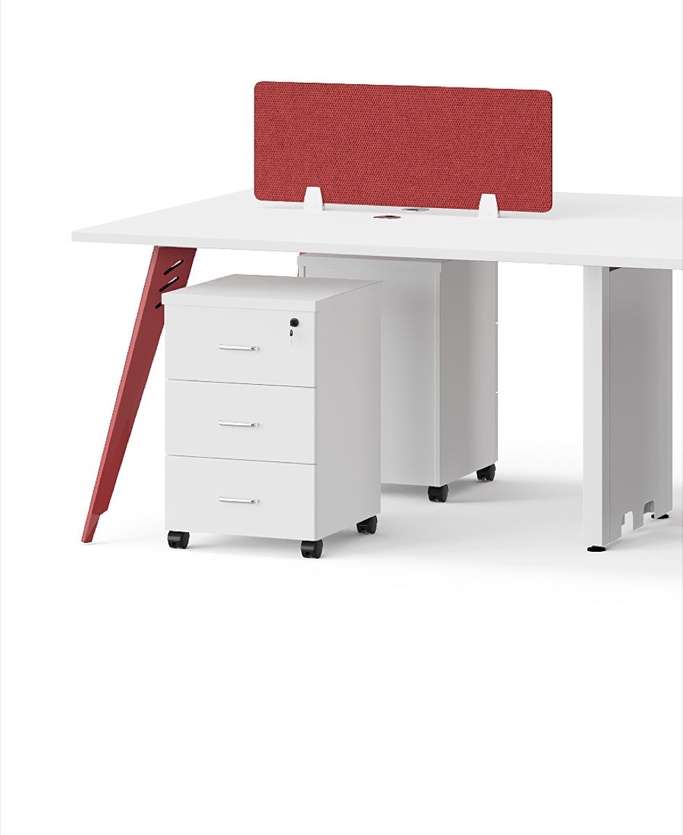 Workstation Putih Aksen Merah 2 Stasiun — detail fitur 1