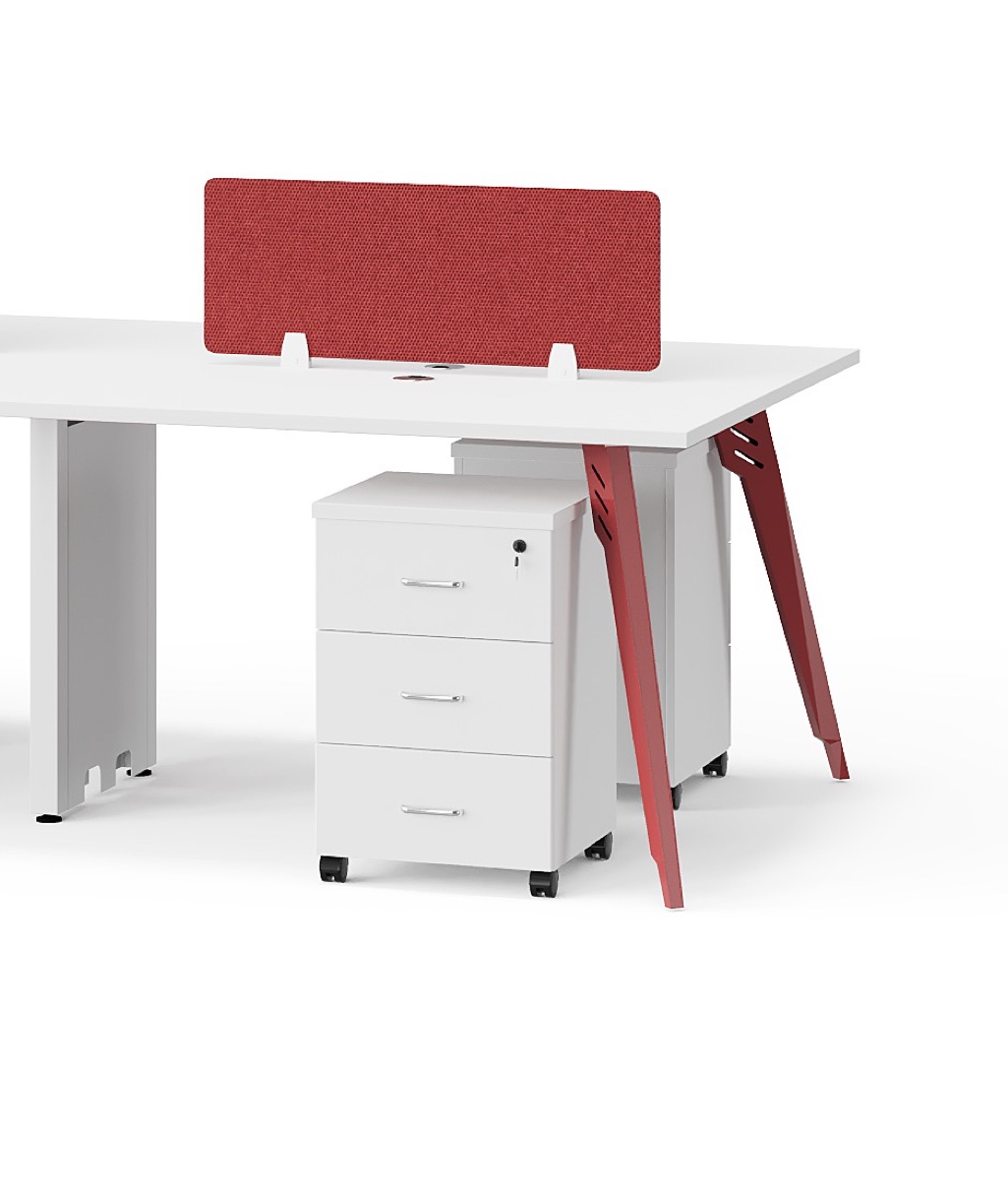 Workstation Putih Aksen Merah 2 Stasiun — detail fitur 2