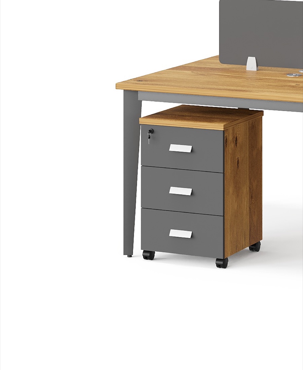 Workstation 2 Stasiun Oak + Kabinet Pedestal — detail fitur 1