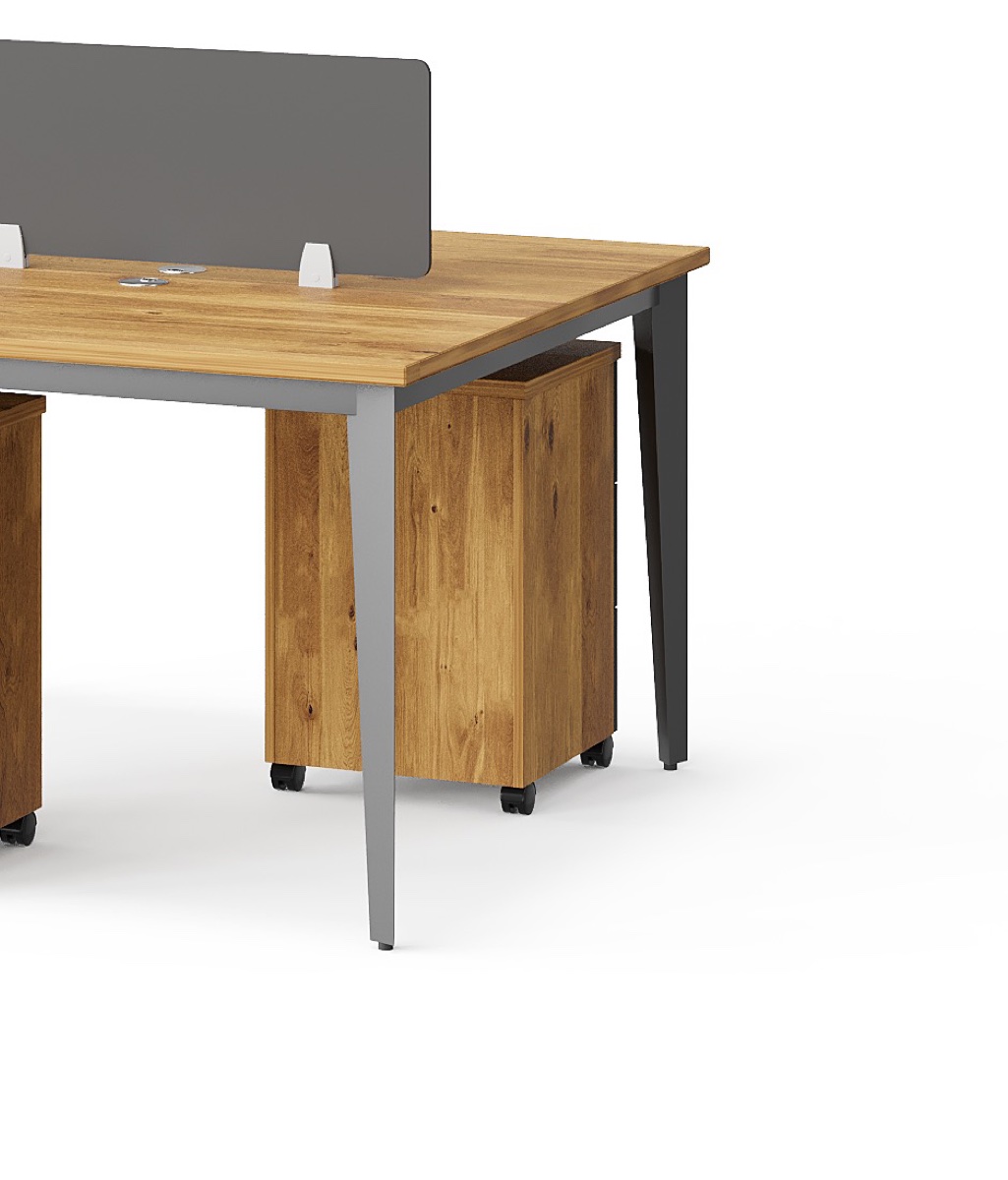 Workstation 2 Stasiun Oak + Kabinet Pedestal — detail fitur 2