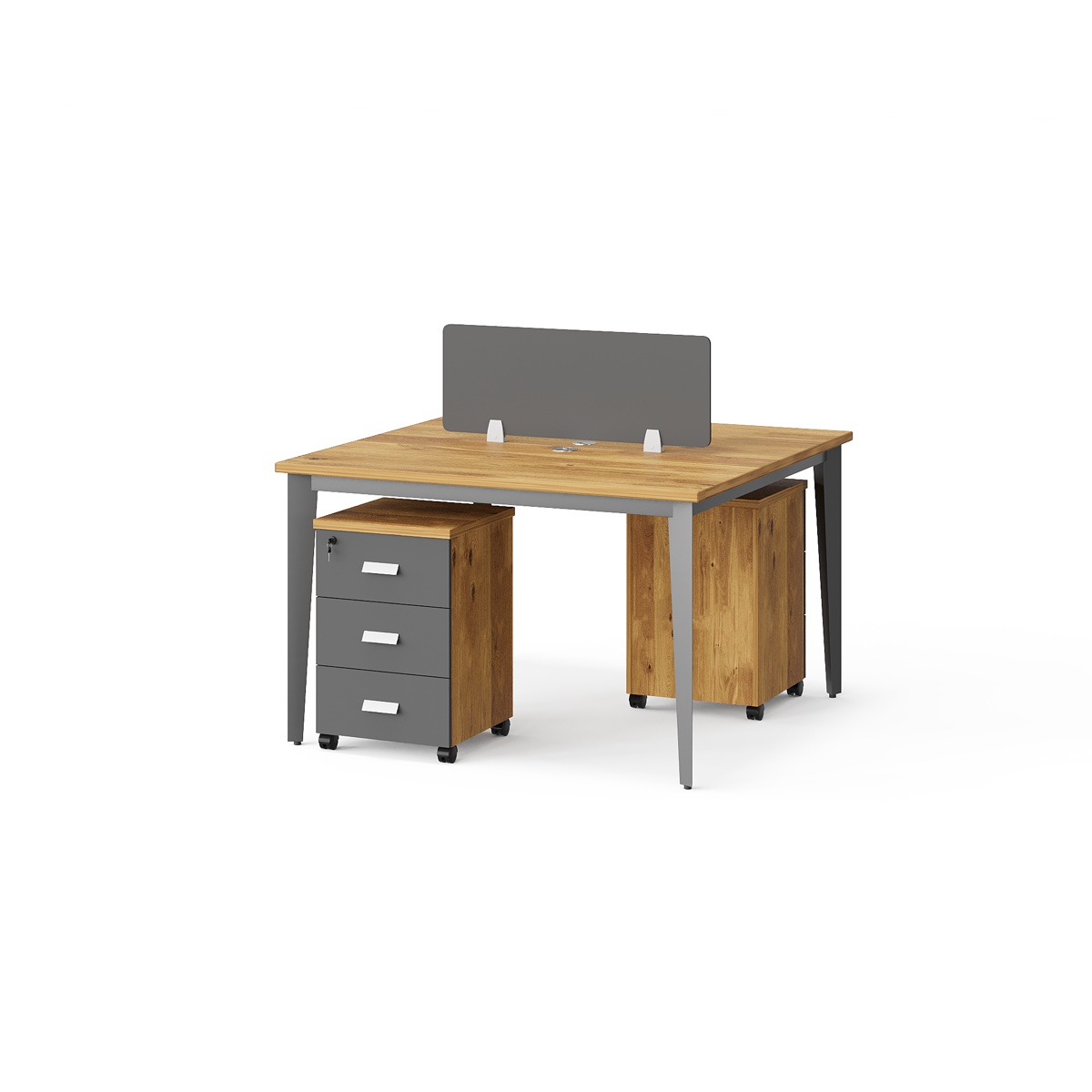Workstation 2 Stasiun Oak + Kabinet Pedestal — BG-2323W2 — Foshan China office furniture manufacturer